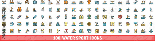 100 water sport icons set. Color line set of water sport vector icons thin line color flat on white photo