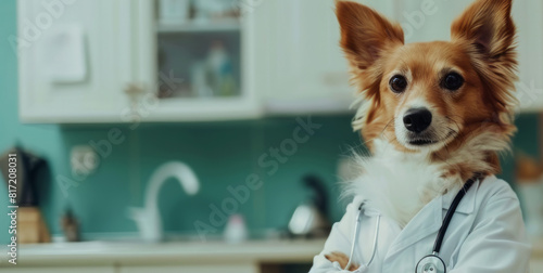  funny animals,,dog dressed in medical uniform, photo