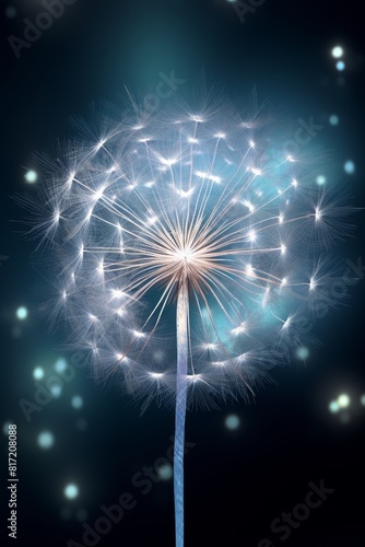 Abstract copy space image of a large dandelion illuminated 