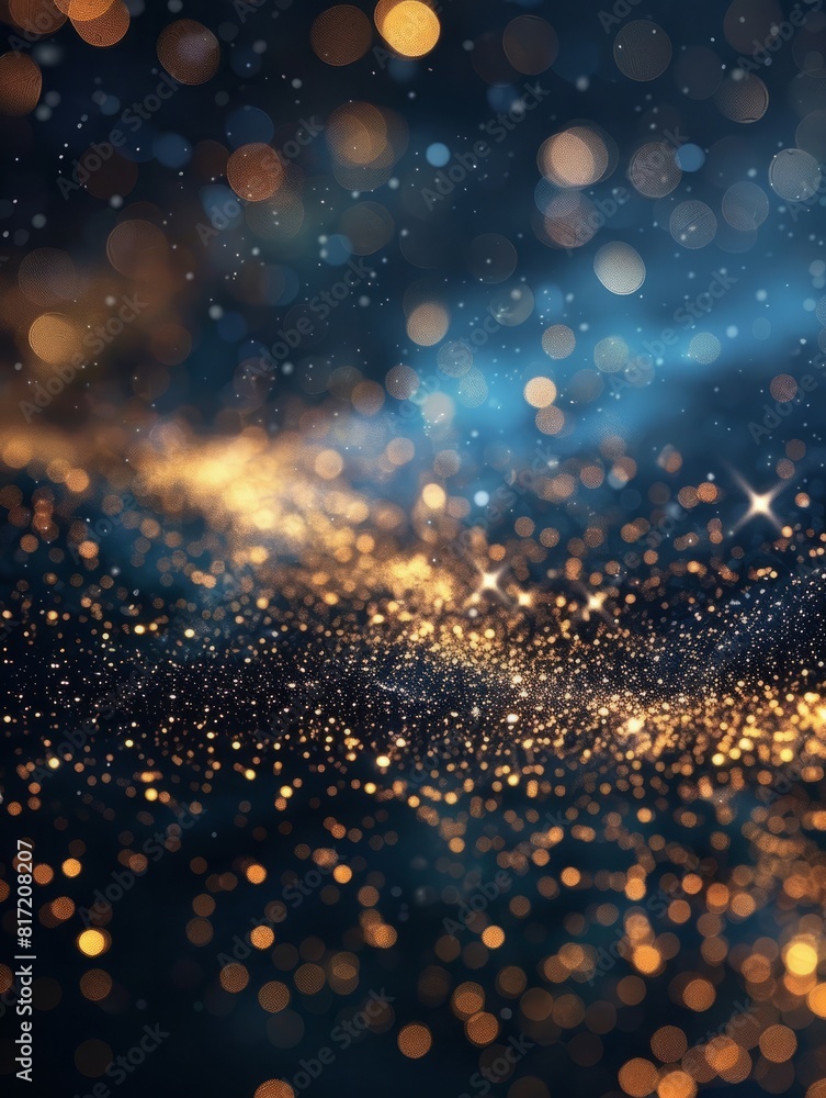 abstract blue and gold background with particles. golden light sparkle and star shape on dark endless space wallpaper. Christmas theme. Shiny texture, galaxy concept - generative ai abstract blue and gold background with particles. golden light sparkle and star shape on dark endless space wallpaper. Christmas theme. Shiny texture, galaxy concept - generative ai