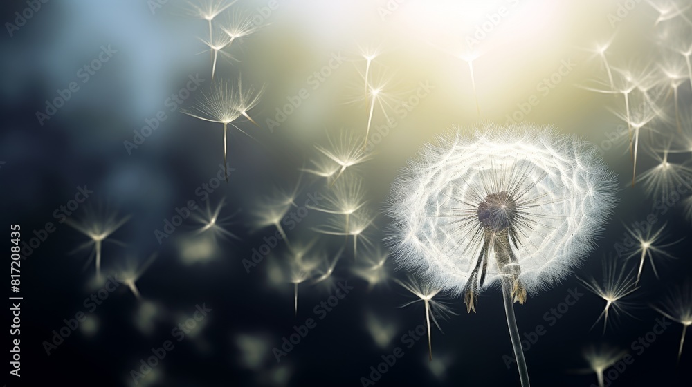 Fototapeta premium Abstract copy space image of a large dandelion illuminated 