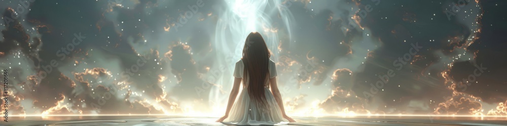 meditating woman against the background of energy flow. meditating woman against the background of energy flow.