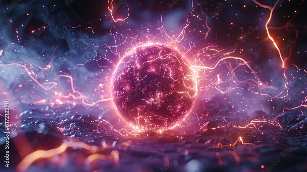 A scene of a plasma ball, with a background of particles of light and electricity. Generative AI. A scene of a plasma ball, with a background of particles of light and electricity. Generative AI.
