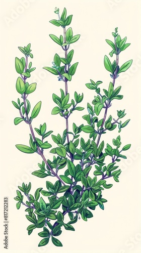 Detailed of a Lush and Vibrant Thyme Plant with Clustered Green Leaves