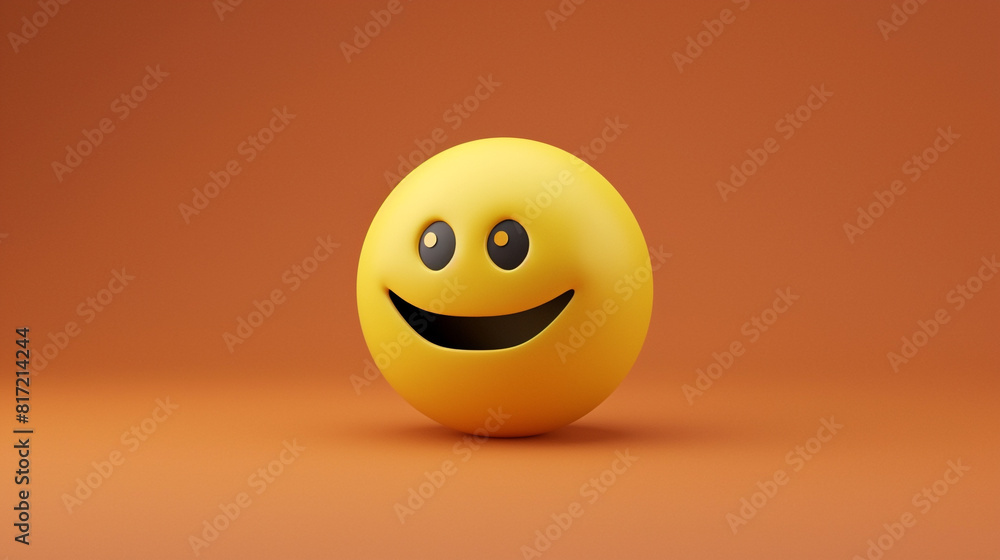 A minimalist 3D of a single yellow mischievous emoji on a solid burnt orange background. A minimalist 3D of a single yellow mischievous emoji on a solid burnt orange background.