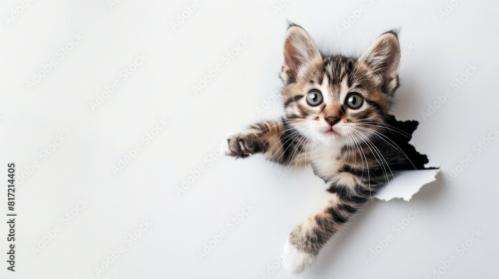Fototapeta premium kitten tore paper wall small