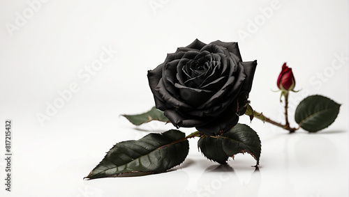 single black rose isolated on white background photo