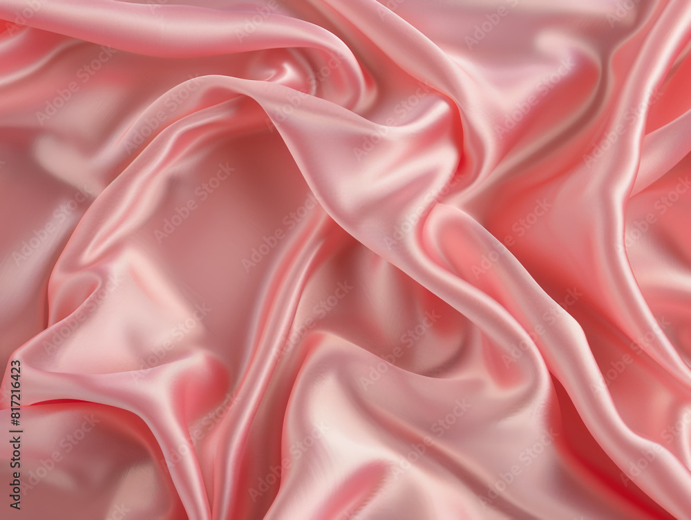 Obraz premium Beautiful pastel pink background, pink silk fabric background and wavy folds of silk satin texture, top view