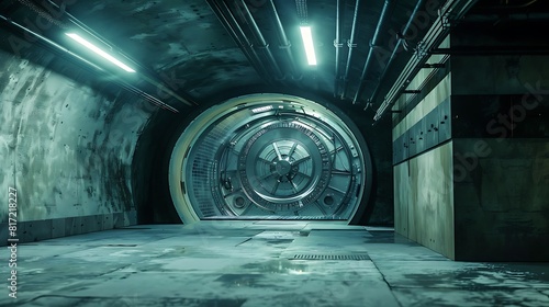 A reinforced underground vault designed to withstand catastrophic events, storing survival supplies. photo