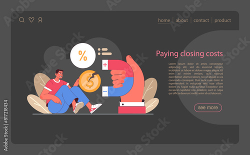Refinance web or landing dark or night mode. Loan rate reduction