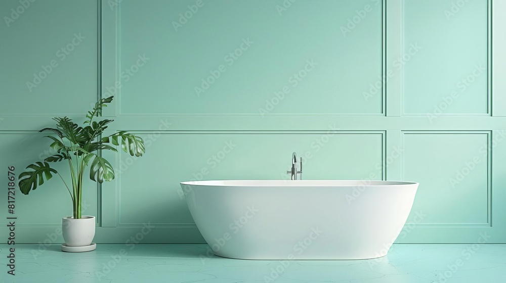 Frontal capture of a pastel green wall in a bathroom, highlighting cleanliness and space Frontal capture of a pastel green wall in a bathroom, highlighting cleanliness and space