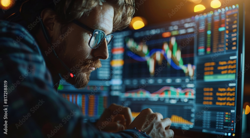 A trade market data check is carried out using a mobile phone and laptop by an investor. An investor examines a computer analyzing trading crypto currencies and cryptocurrency markets. Generative AI. A trade market data check is carried out using a mobile phone and laptop by an investor. An investor examines a computer analyzing trading crypto currencies and cryptocurrency markets. Generative AI.