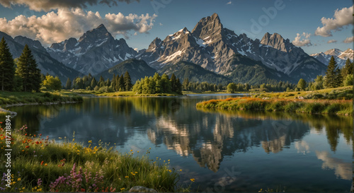 Very beautiful mountain lake in the green mountains