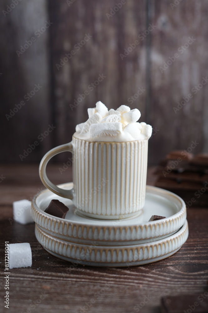 Obraz premium mug, cinnamon, cappuccino, morning, marshmallow, photography, beverage, cup, drink, copy space, indulgence, hot drink, close-up, no people, winter, table, candy