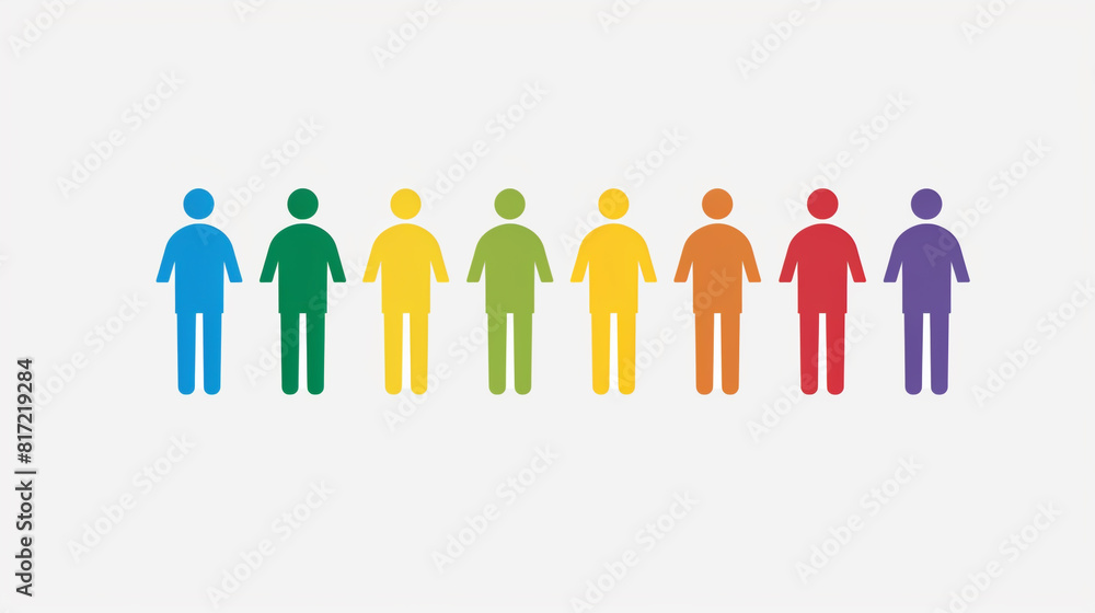 Rainbow-colored human figures stand side by side Rainbow-colored human figures stand side by side