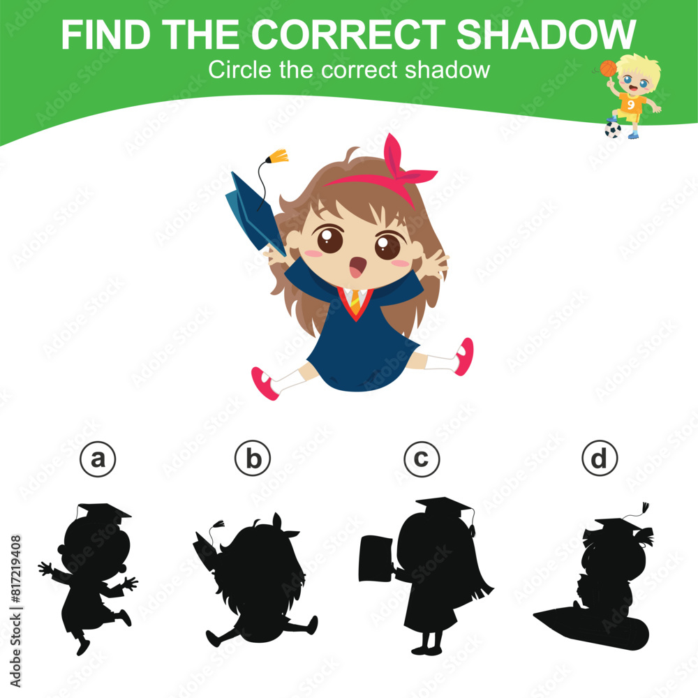 Find the correct shadow. Match the image with the shadow. Worksheet for kid. Educational printable worksheet. Find the correct shadow. Match the image with the shadow. Worksheet for kid. Educational printable worksheet.
