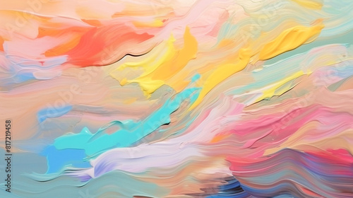 Abstract colorful brush strokes in oil on canvas  background. AI generated.