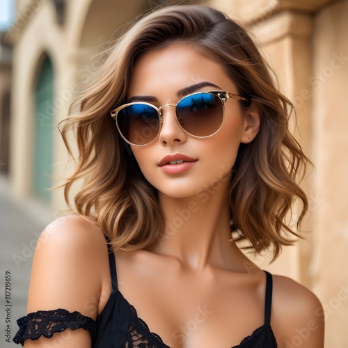 A young beautiful model woman in sunglasses