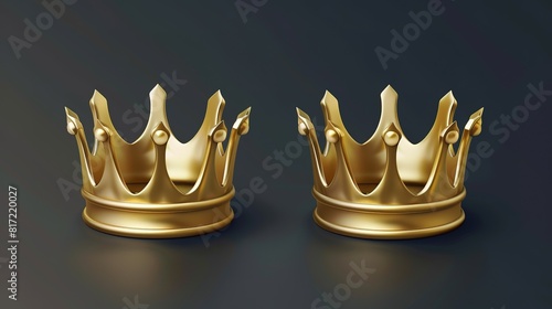 Elegant golden crowns on a dark background, representing royalty and luxury
