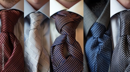 A visual guide showing different tie knots--half-Windsor, full-Windsor, and Pratt. photo