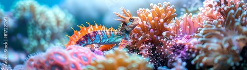 a mythical sea dragon hidden among colorful coral  highresolution for a fantasy documentary