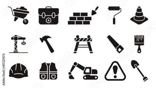 construction silhouette icons set vector design illustration template in trendy style 