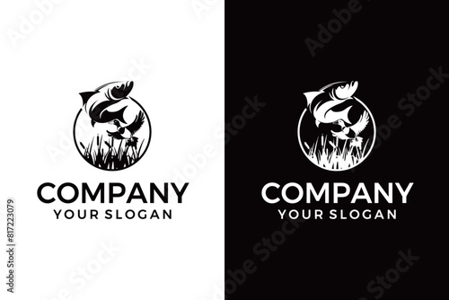 hunting Duck and fish  minimalist logo design