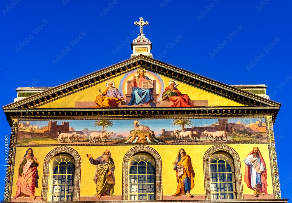 Fototapeta premium Jesus Mosaics Facade Papal Basilica Paul Beyond Walls Rome Italy