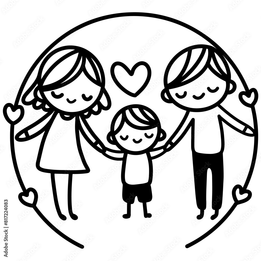 Family Tree and Portrait for Mother, Father, Son, and Daughter Family Tree and Portrait for Mother, Father, Son, and Daughter