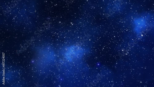 Seamless looped repetitive flight animation through deep space. Blue starry night sky against the backdrop of cosmic space. Traveling through the Milky Way to distant galaxies and constellations. 4k.