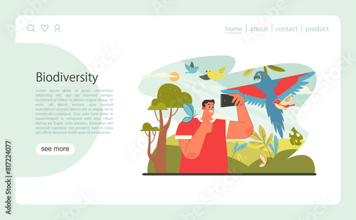 Sustainable tourism web banner or landing page. Ecotourism, eco-friendly