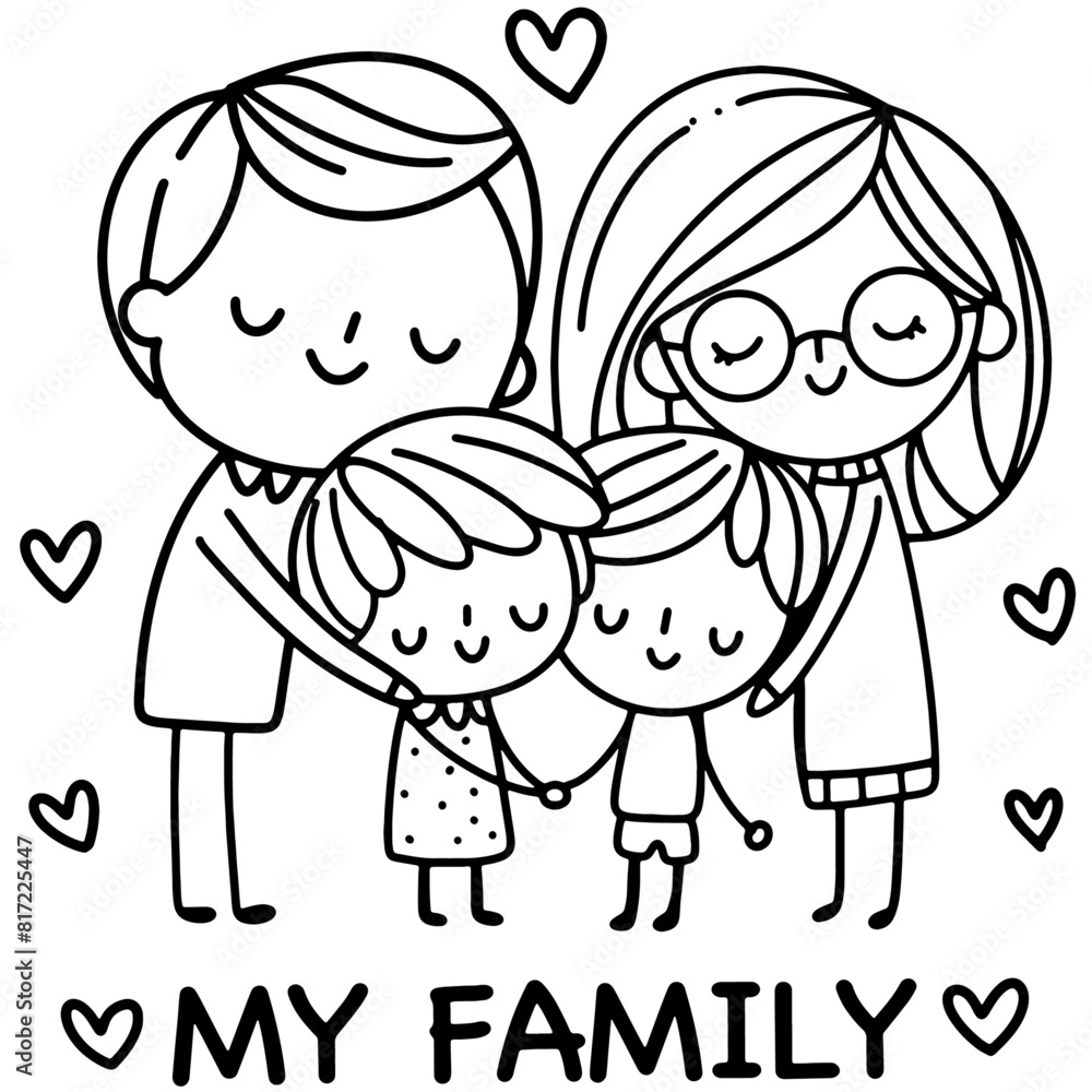 Family Tree and Portrait for Mother, Father, Son, and Daughter Family Tree and Portrait for Mother, Father, Son, and Daughter
