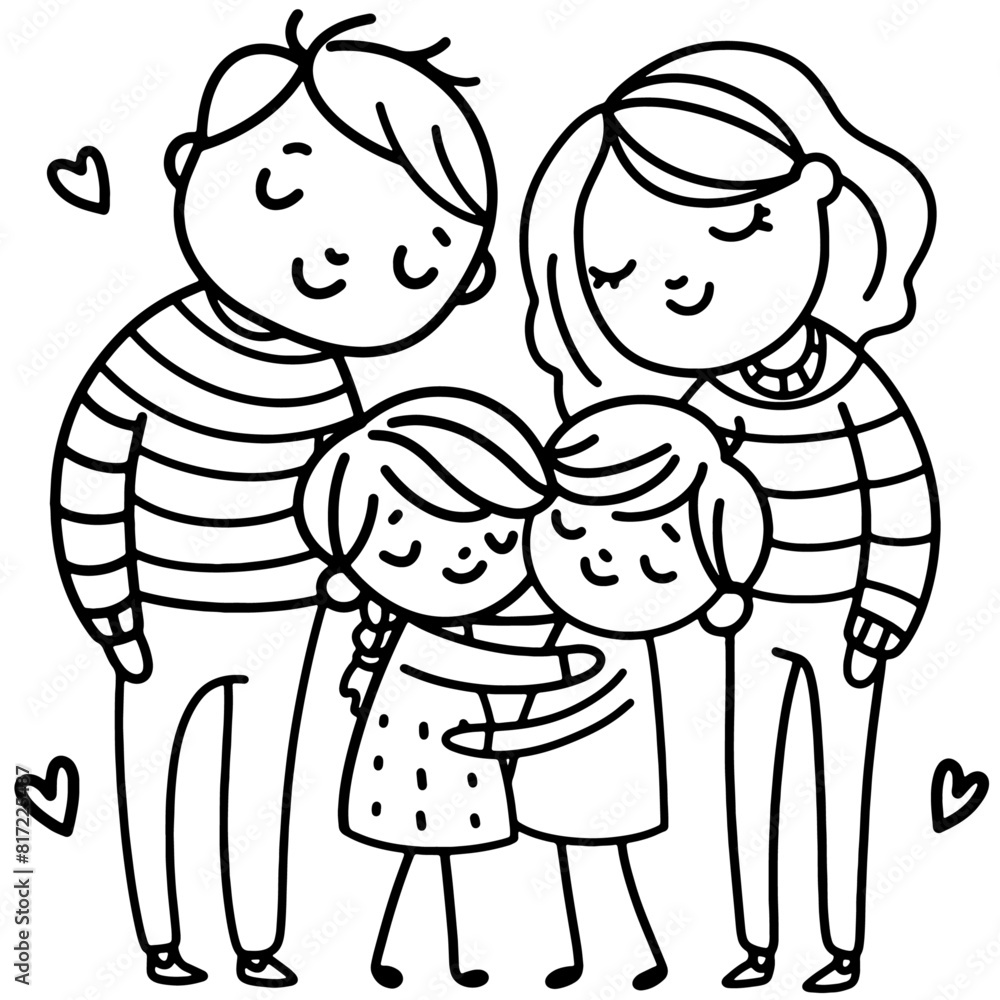Family Tree and Portrait for Mother, Father, Son, and Daughter Family Tree and Portrait for Mother, Father, Son, and Daughter