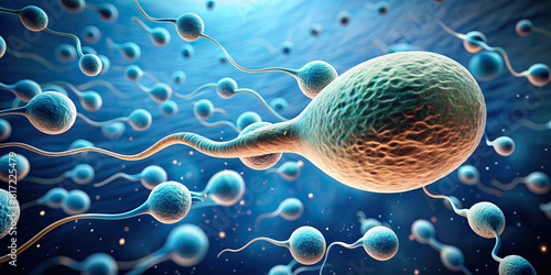 Focus on a sperm cell, illustrating its structure and motility photo