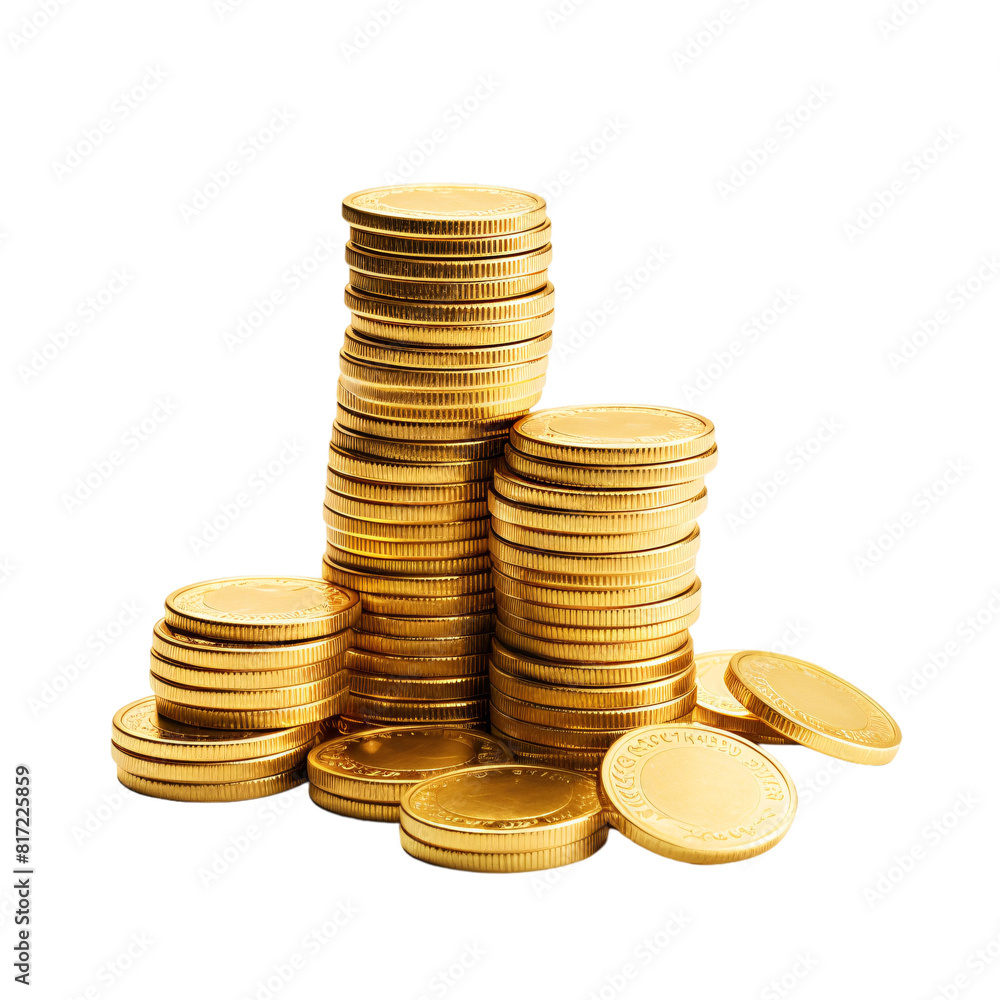 stack of gold coins isolated on a transparent background, Png stack of gold coins isolated on a transparent background, Png