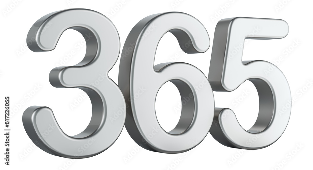 Silver 365 number. 3D rendering isolated on transparent background Silver 365 number. 3D rendering isolated on transparent background