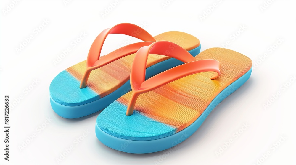 Realistic vector illustration of beach flip flops isolated on a white background, representing the concept of summer vacation, holiday, and travel. Realistic vector illustration of beach flip flops isolated on a white background, representing the concept of summer vacation, holiday, and travel.