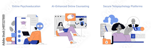 Telepsychology And Online Therapy. Flat Vector Illustration