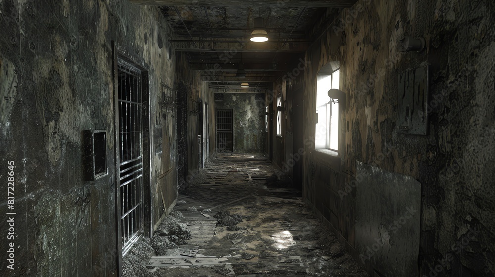 An old, decaying hallway