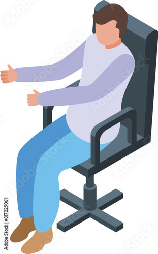 Isometric illustration of a seated businessman showing approval with a thumbsup gesture