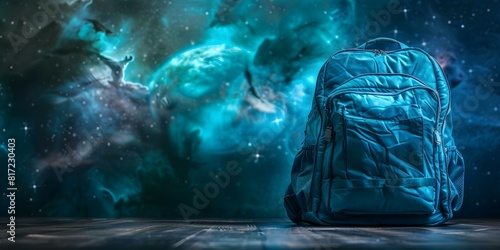 Astronaut school backpack with space background back to school concept. Concept Back to School, Astronaut Backpack, Space Background, School Supplies, Education