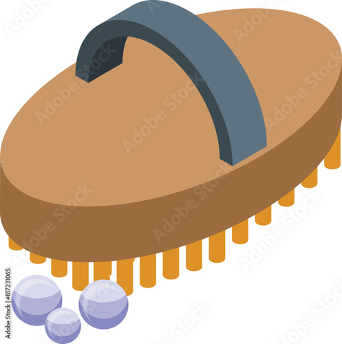 Isometric vector illustration of a cleaning brush with soap suds, isolated on white