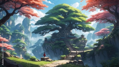 Illustration game art  trees in the mountains