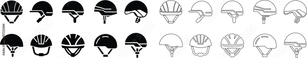 Motorcycle helmet vector icon set. Racing team helmet, Construction helmet, motorcycle helmet, hard hat black line and flat collection for web design isolated on transparent background. Motorcycle helmet vector icon set. Racing team helmet, Construction helmet, motorcycle helmet, hard hat black line and flat collection for web design isolated on transparent background.