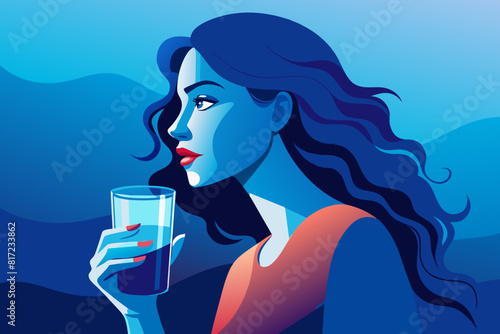 A woman drinking water colorful vector illustration 