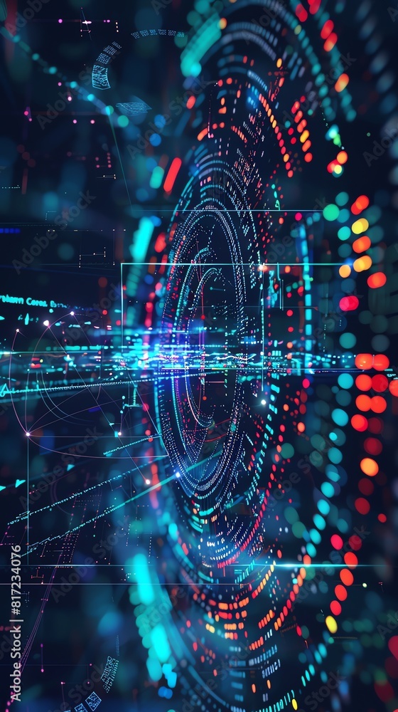 Fototapeta premium Hightech graphic of a user interface displaying a complex algorithm that predicts winning numbers, merging the concepts of chance and calculated risk