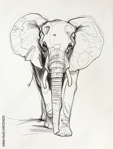 Illustrate a singleline drawing of an elephant, capturing its majesty and grace in one continuous stroke photo