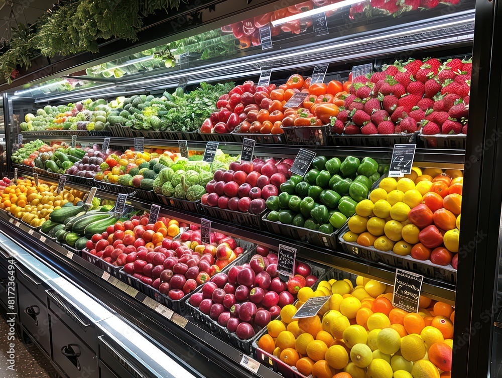 nice market produce section with fruits and vegetables