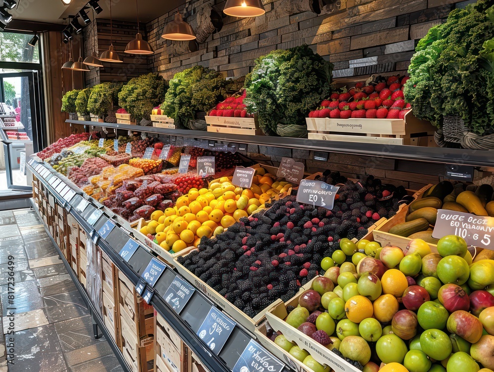 nice market produce section with fruits and vegetables