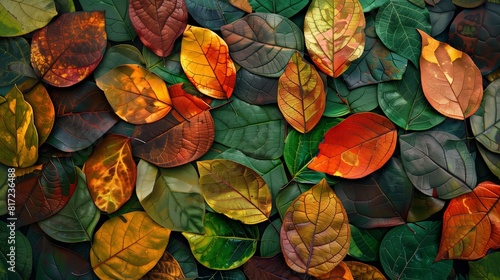 : Get lost in the mesmerizing patterns of nature with a patchwork leaves design, flawlessly captured in high-resolution detail by an HD camera. photo